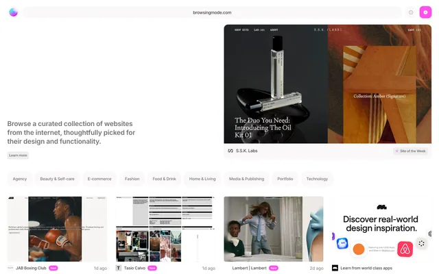 Screenshot of the Browsing Mode website (browsingmode.com)