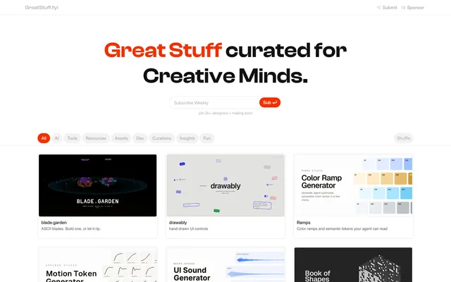Screenshot of the GreatStuff website (greatstuff.fyi)