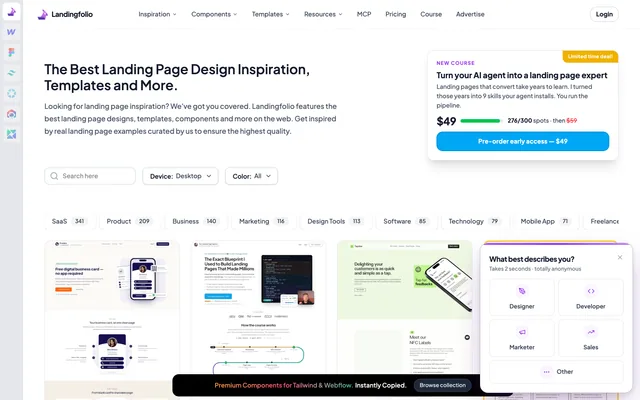 Screenshot of the Landingfolio website (landingfolio.com)